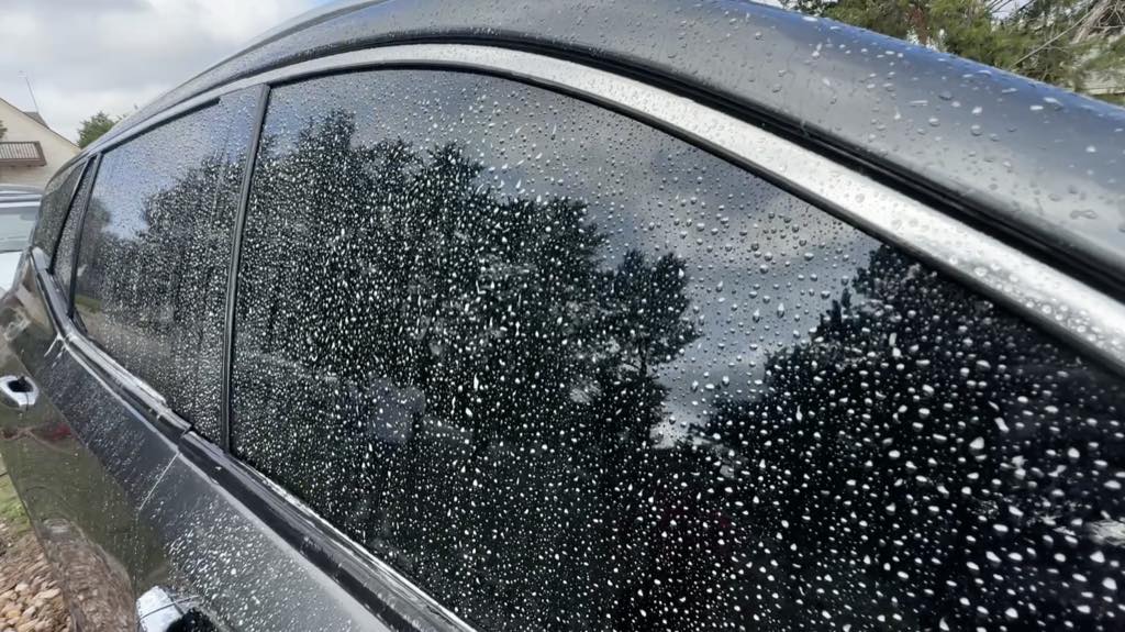 Soapy water beading and sheeting off the paint after Formula 4 Spray Wax was applied over the soap