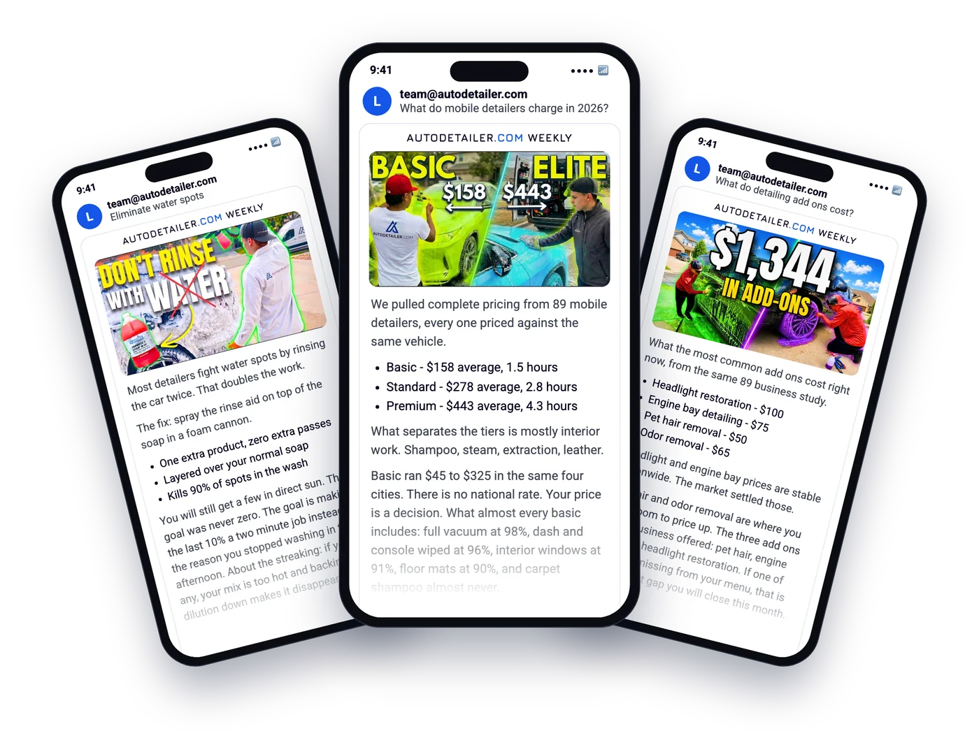 The weekly detail notes previewed on three phones